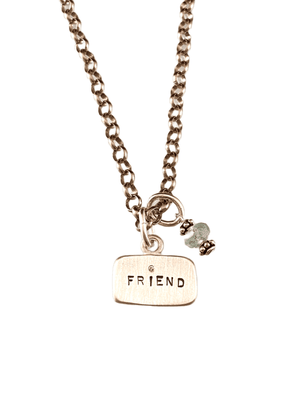 18” Sterling 'Friend' Diamond Tag Aquamarine Charm Necklace