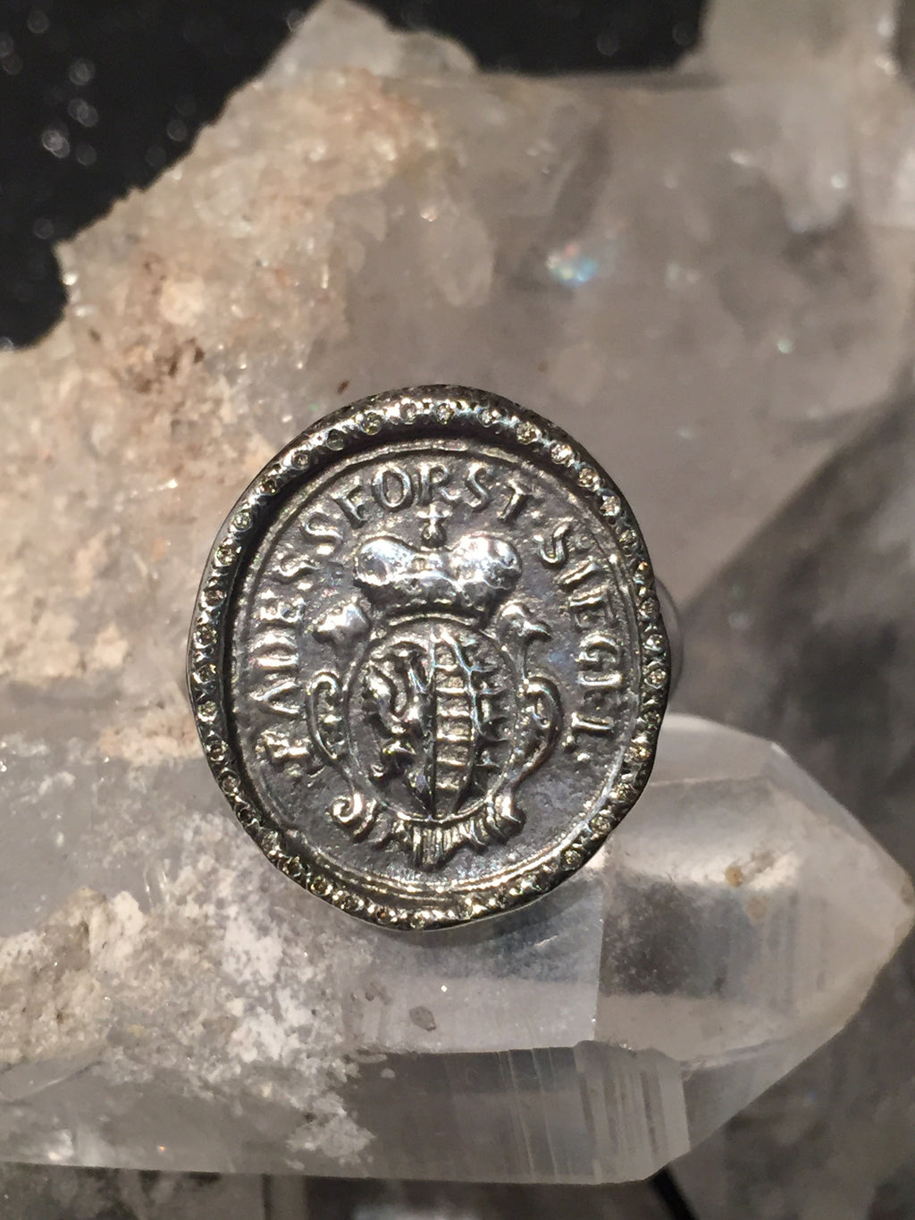 Sterling and Diamond Coat of Arms Ring size 8