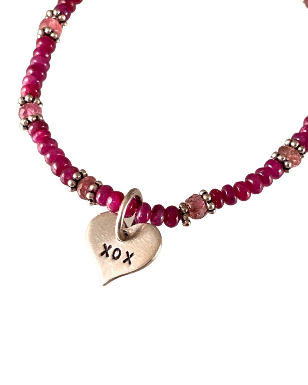 Ruby & Pink Tourmaline Beaded Toggle Bracelet