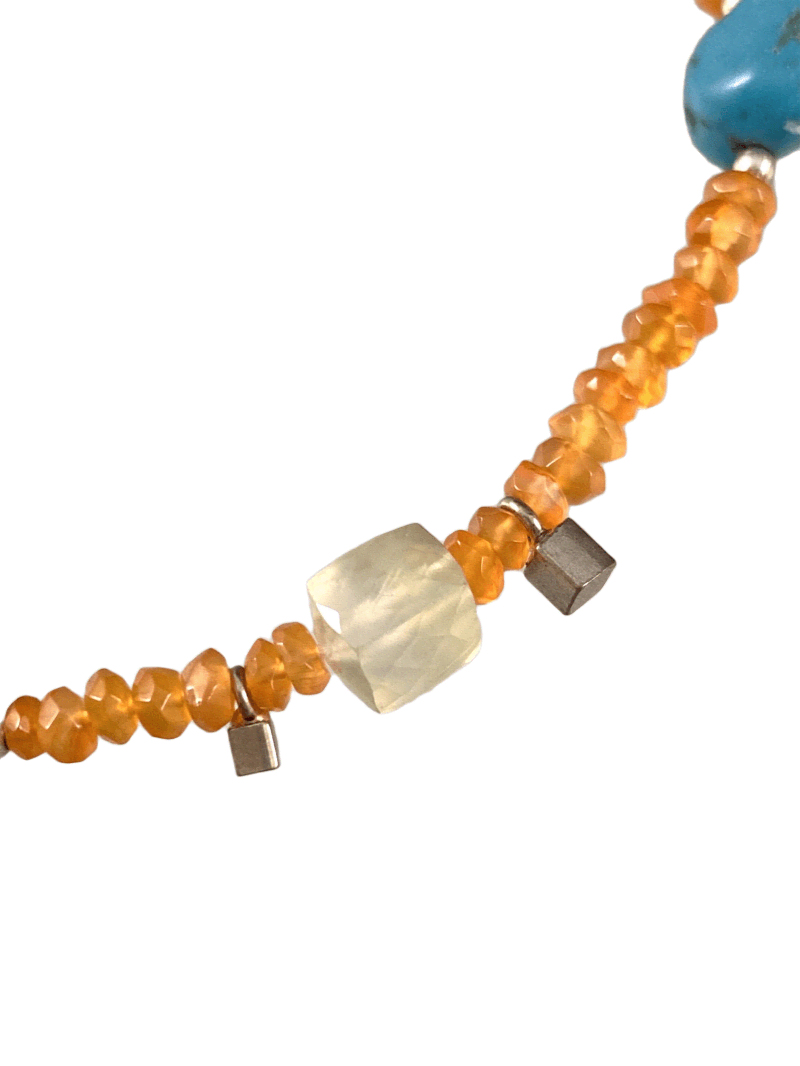 Carnelian Turquoise & Prehnite Gemstone Beaded Bracelet