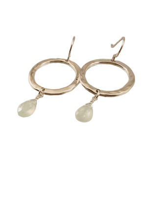 Sterling Hammered Circle Prehnite Drop Earrings