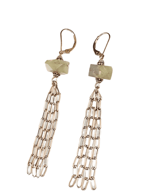 Sterling Fringed Chain Earrings in Prehnite