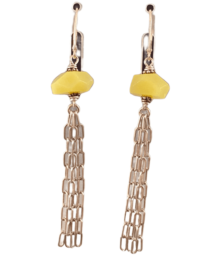 Sterling Fringed Chain Earrings in Olive Jade