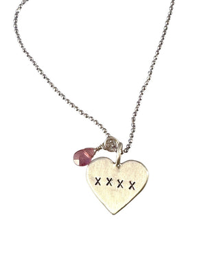 Sterling Silver Heart Necklace with Pink Tourmaline