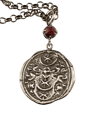 18" Sterling Silver Crest Crescent Necklace with Rose Cut Garnet