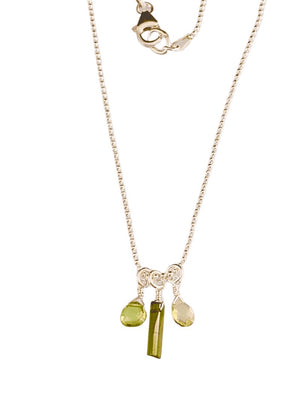 16" Sterling Silver Chrome Diopside Mini Crystal Necklace with Peridot & Lemon Quartz