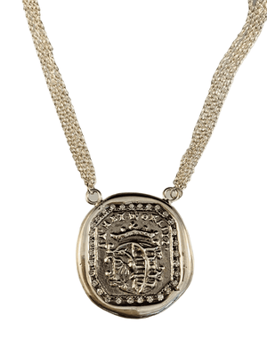 16" Sterling Silver Square Crest on Chain with Diamonds