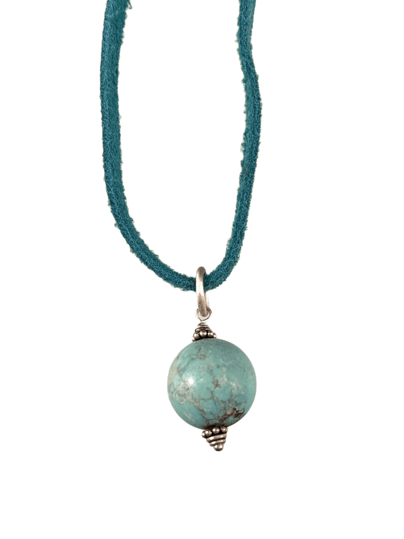 16" Turquoise Round Bead on Green Suede Necklace