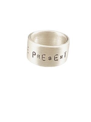 Sterling Wide Band ‘Live in the Present’ Ring