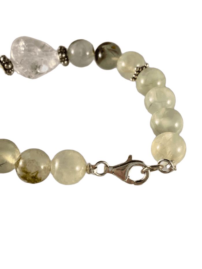 Prehnite Gemstone and Quartz Crystal Gemstone Bracelet