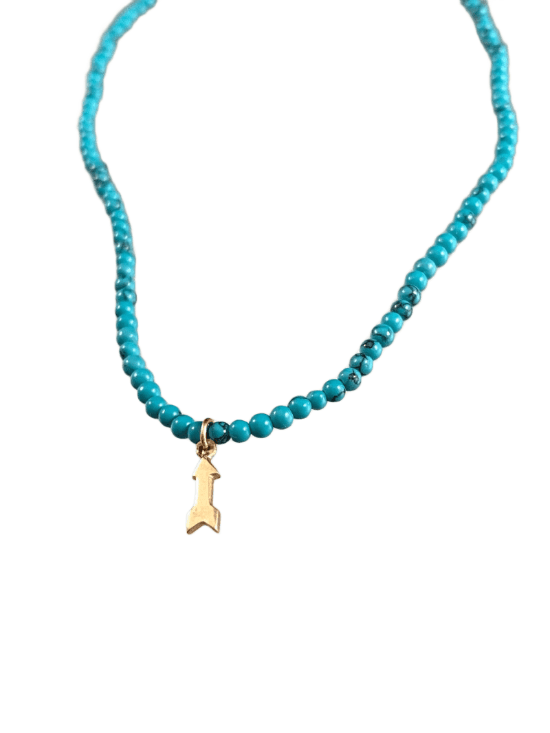 15 1/2” Turquoise Bead and 14k Gold Arrow Charm Necklace