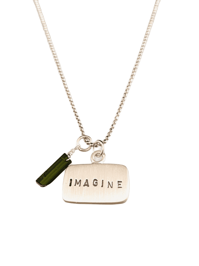 18" Sterling Silver 'Imagine' Tag Necklace with Chrome Diopside Crystal