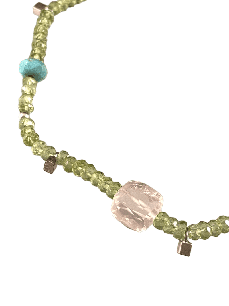Peridot Turquoise & Rose Quartz Faceted Gemstone Beaded Bracelet