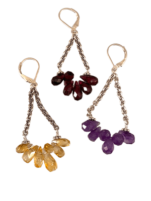 Sterling & Gemstone Teardrop Chain Drop Earrings