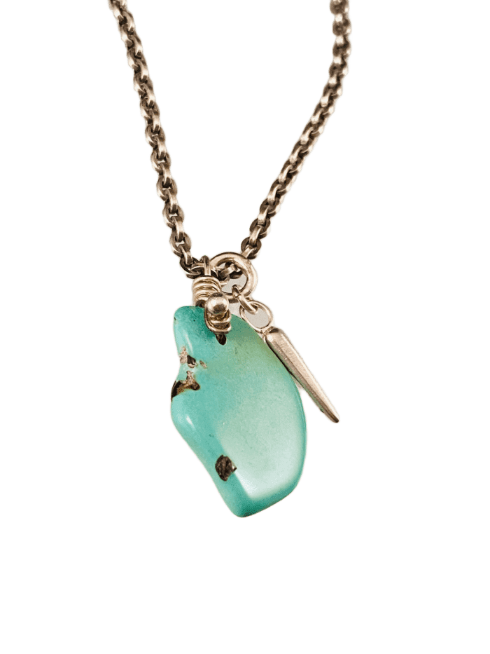 16" Turquoise Nugget on Sterling Oxidized Chain Necklace