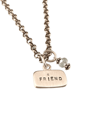 18” Sterling 'Friend' Diamond Tag Aquamarine Charm Necklace