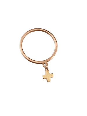 14K Solid Rose & Yellow Gold Tiny Cross Charm Ring