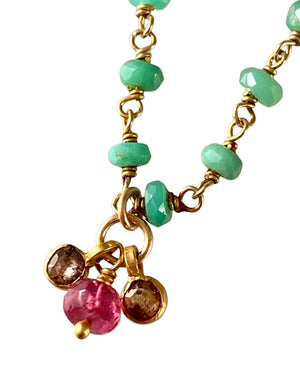 18” 18k Solid Gold Chrysoprase Wrap Charm Necklace
