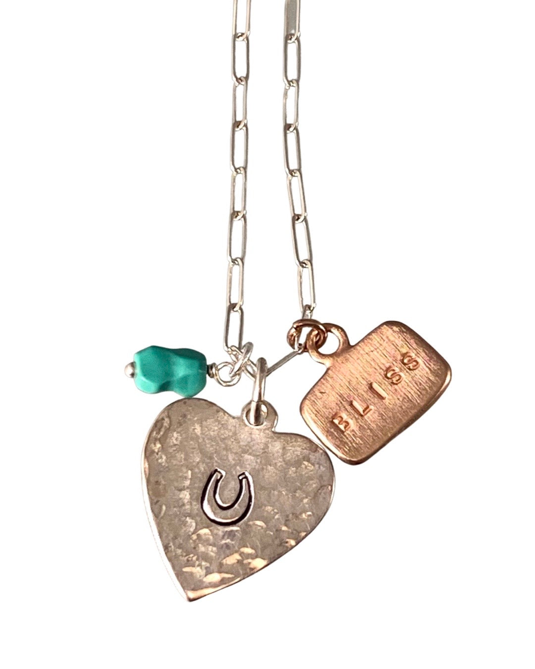 Hammered Heart Horseshoe Charm Necklace