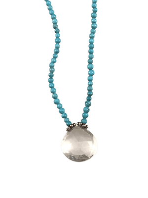 Turquoise Bead Necklace with Quartz Crystal Teardrop Necklace