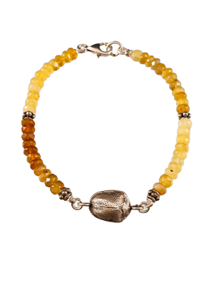 Faceted Peruvian Opal Sterling Scarab Beetle Charm Bracelet