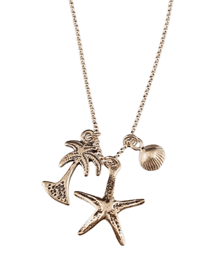 16” Charm Necklace with Starfish Palm Tree and Seashell