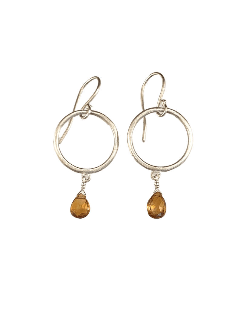 Sterling Circle and Citrine Drop Earrings