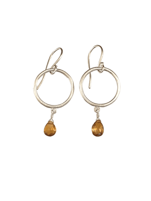 Sterling Circle and Citrine Drop Earrings